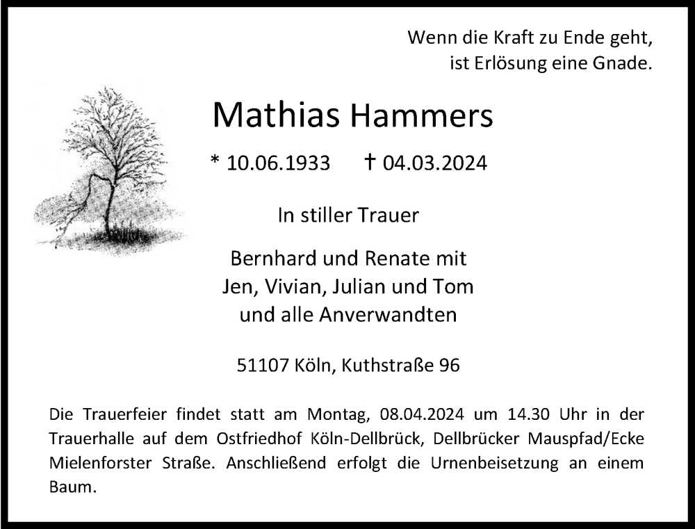 Traueranzeigen Von Mathias Hammers Wirtrauern