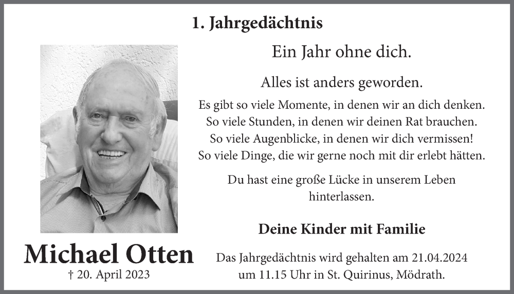 Traueranzeigen Von Michael Otten WirTrauern