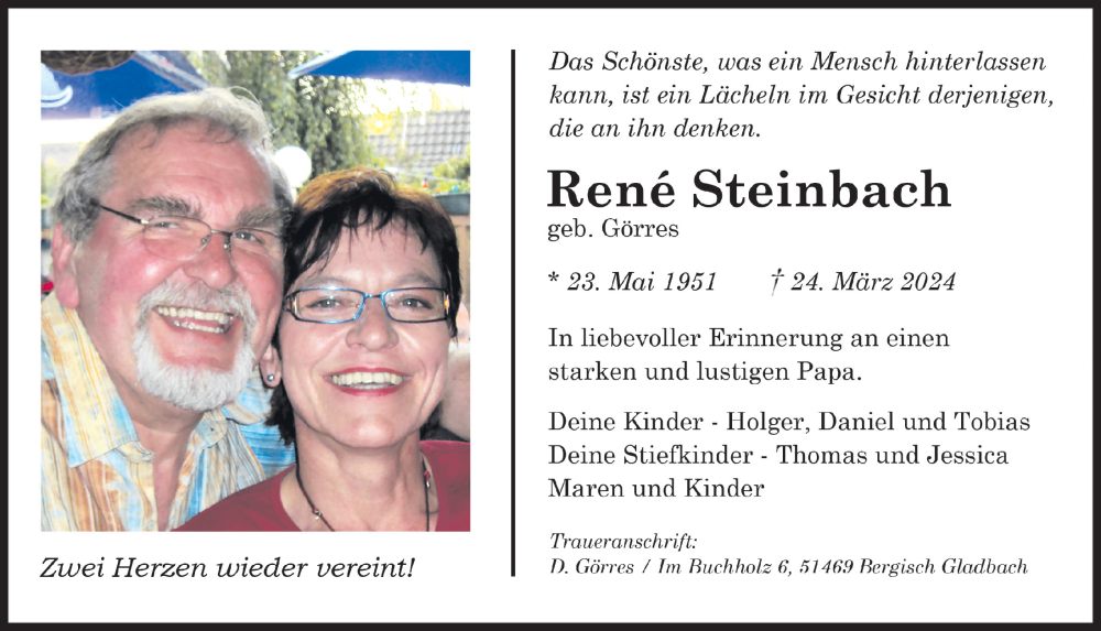 Traueranzeigen Von Ren Steinbach Wirtrauern