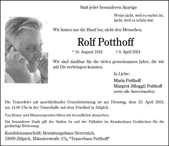 Anzeige von Rolf Potthoff von  Blickpunkt Euskirchen 