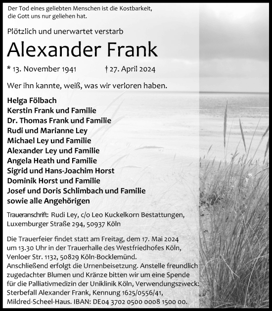 Traueranzeigen Von Alexander Frank WirTrauern