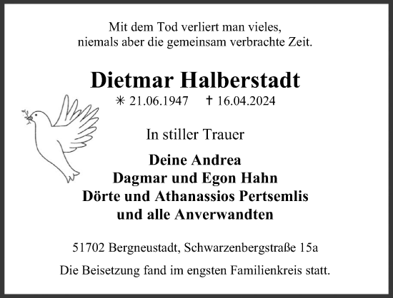 Anzeige von Dietmar Halberstadt von Kölner Stadt-Anzeiger / Kölnische Rundschau / Express