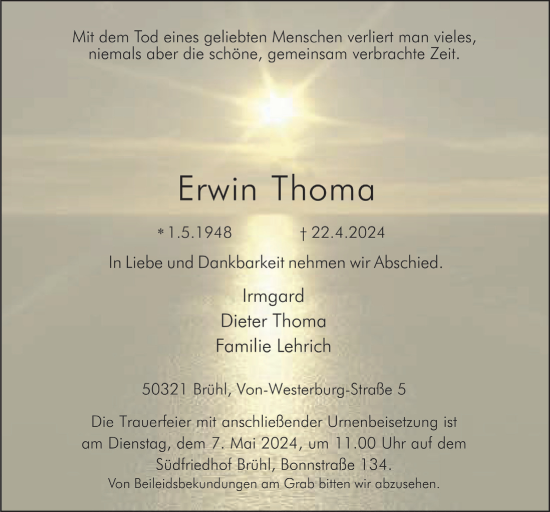 Anzeige von Erwin Thoma von  Schlossbote/Werbekurier 