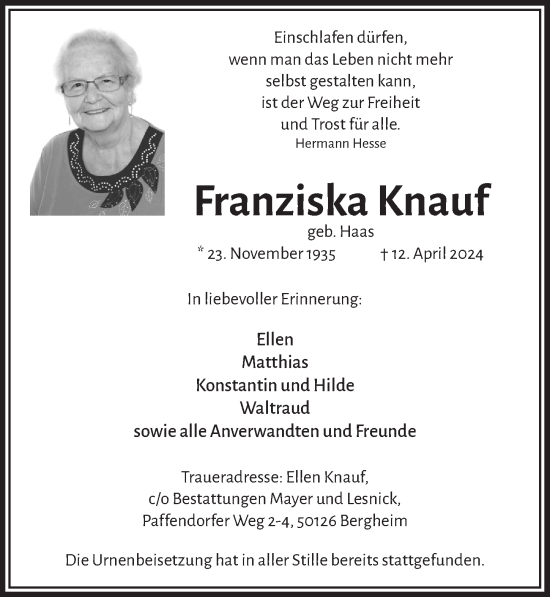 Anzeige von Franziska Knauf von  Werbepost 