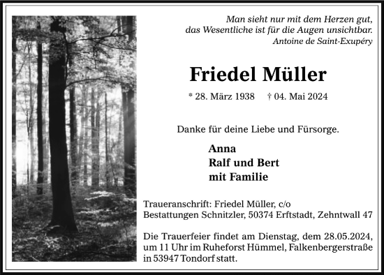 Anzeige von Friedel Müller von  Werbepost 