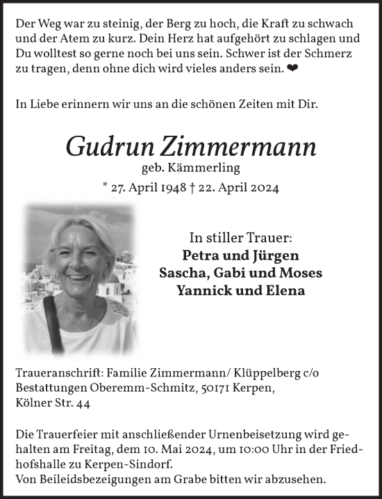 Anzeige von Gudrun Zimmermann von  Werbepost 