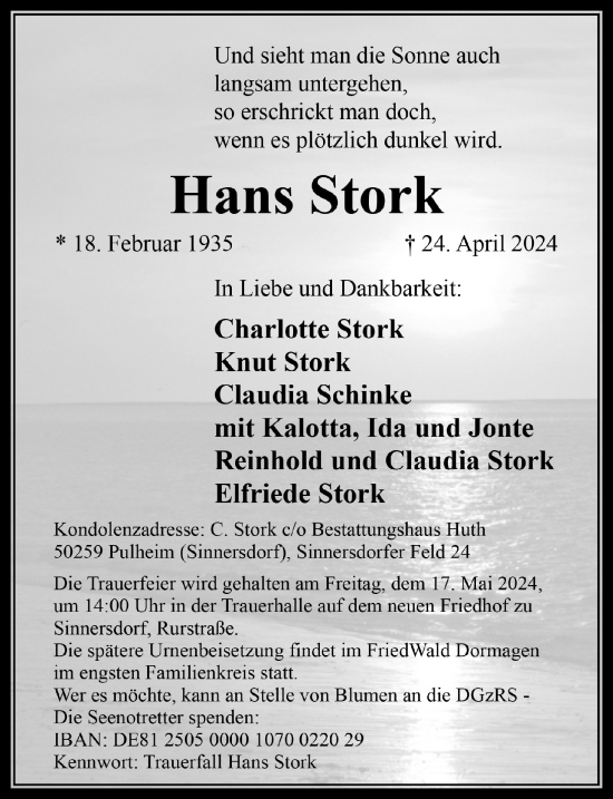 Anzeige von Hans Stork von  Wochenende 