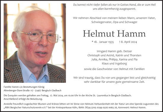 Anzeige von Helmut Hamm von Kölner Stadt-Anzeiger / Kölnische Rundschau / Express