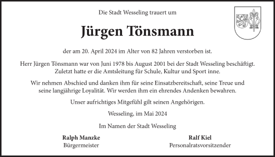 Anzeige von Jürgen Tönsmann von  Schlossbote/Werbekurier 