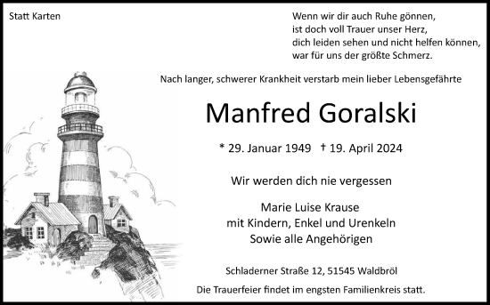 Anzeige von Manfred Goralski von Kölner Stadt-Anzeiger / Kölnische Rundschau / Express