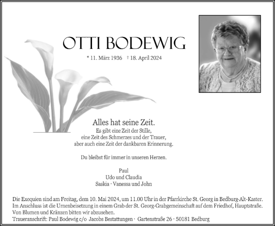 Anzeige von Otti Bodewig von  Werbepost 