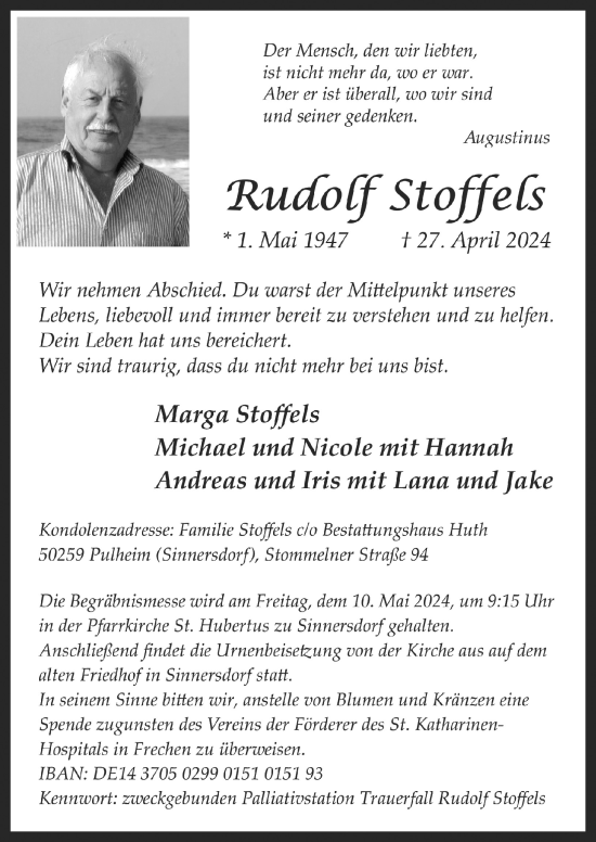Anzeige von Rudolf Stoffels von  Wochenende 