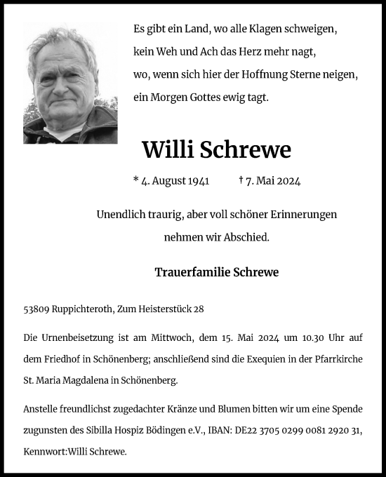 Anzeige von Willi Schrewe von Kölner Stadt-Anzeiger / Kölnische Rundschau / Express