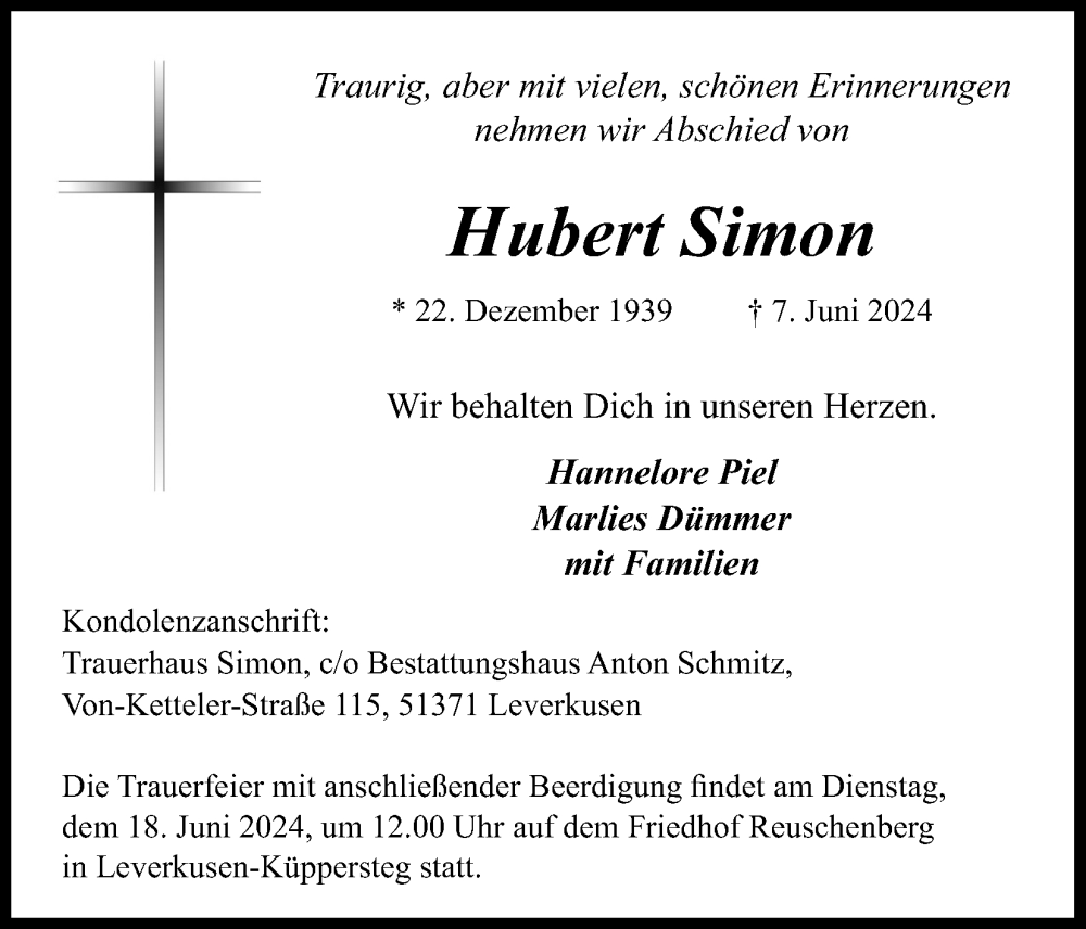 Traueranzeigen Von Hubert Simon Wirtrauern