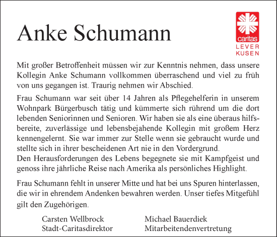 Traueranzeigen Von Anke Schumann Wirtrauern