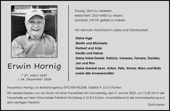 Traueranzeigen Von Erwin Hornig WirTrauern