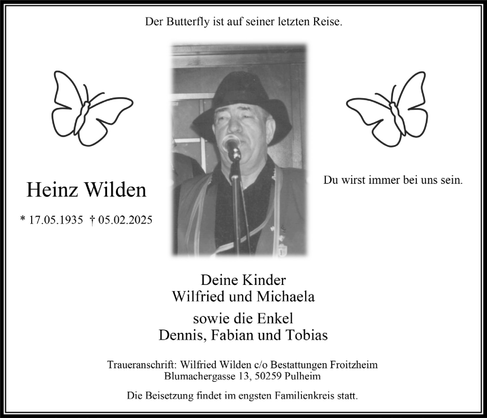 Traueranzeigen Von Heinz Wilden Wirtrauern